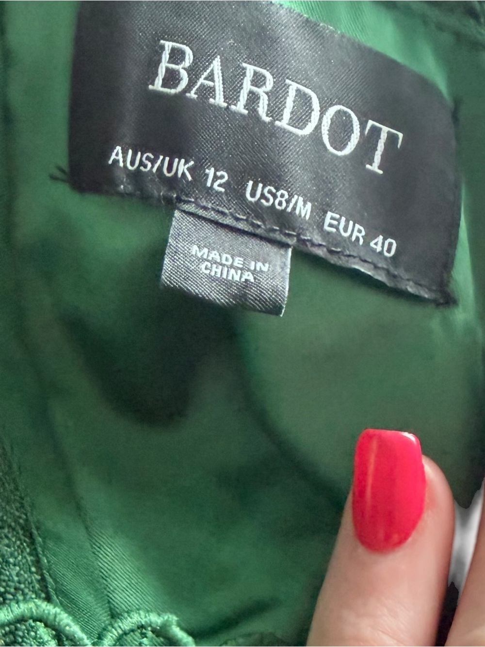 BARDOT ✘ Mariana Lace Panel Sheath Midi Dress Dark Green Mock Neck Cocktail, 8 M - Picture 6 of 7
